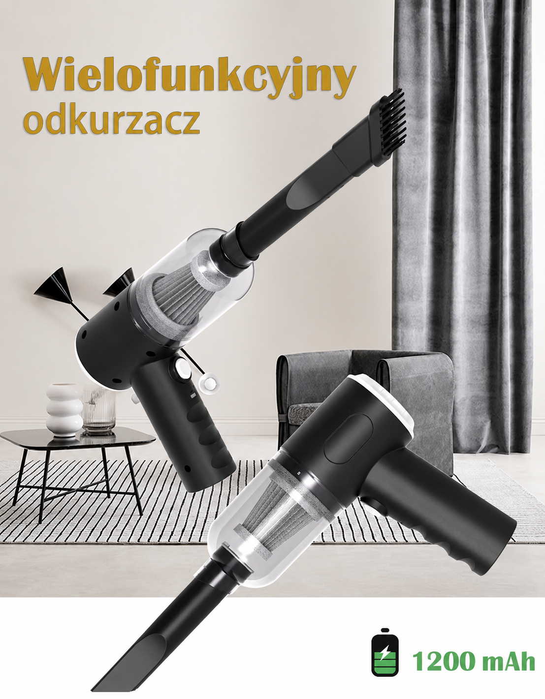 Bezprzewodowy Odkurzacz Ręczny 9000Pa do Samochodu i Domu - Mini USB 1200mAh